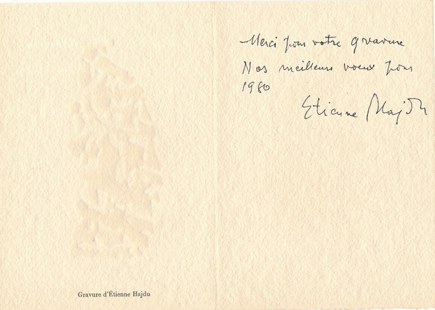 Étienne HAJDU gravure orignale en relief signée planche envoi autographe