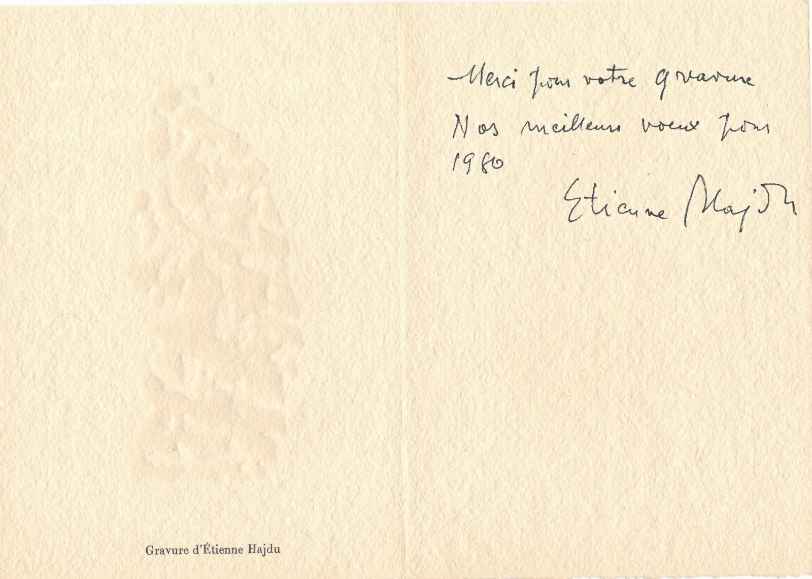 Étienne HAJDU gravure orignale en relief signée planche envoi autographe