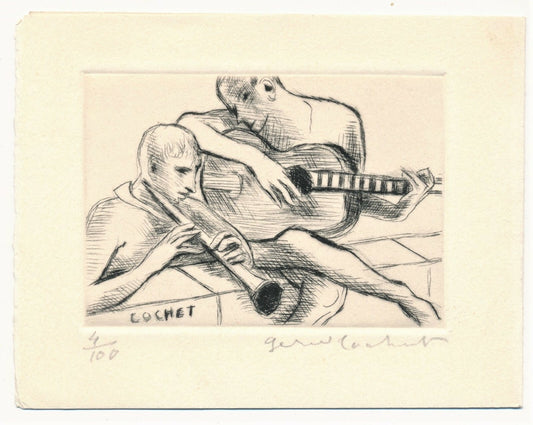Gérard COCHET eau forte estampe gravure signée numérotée musiciens 1963