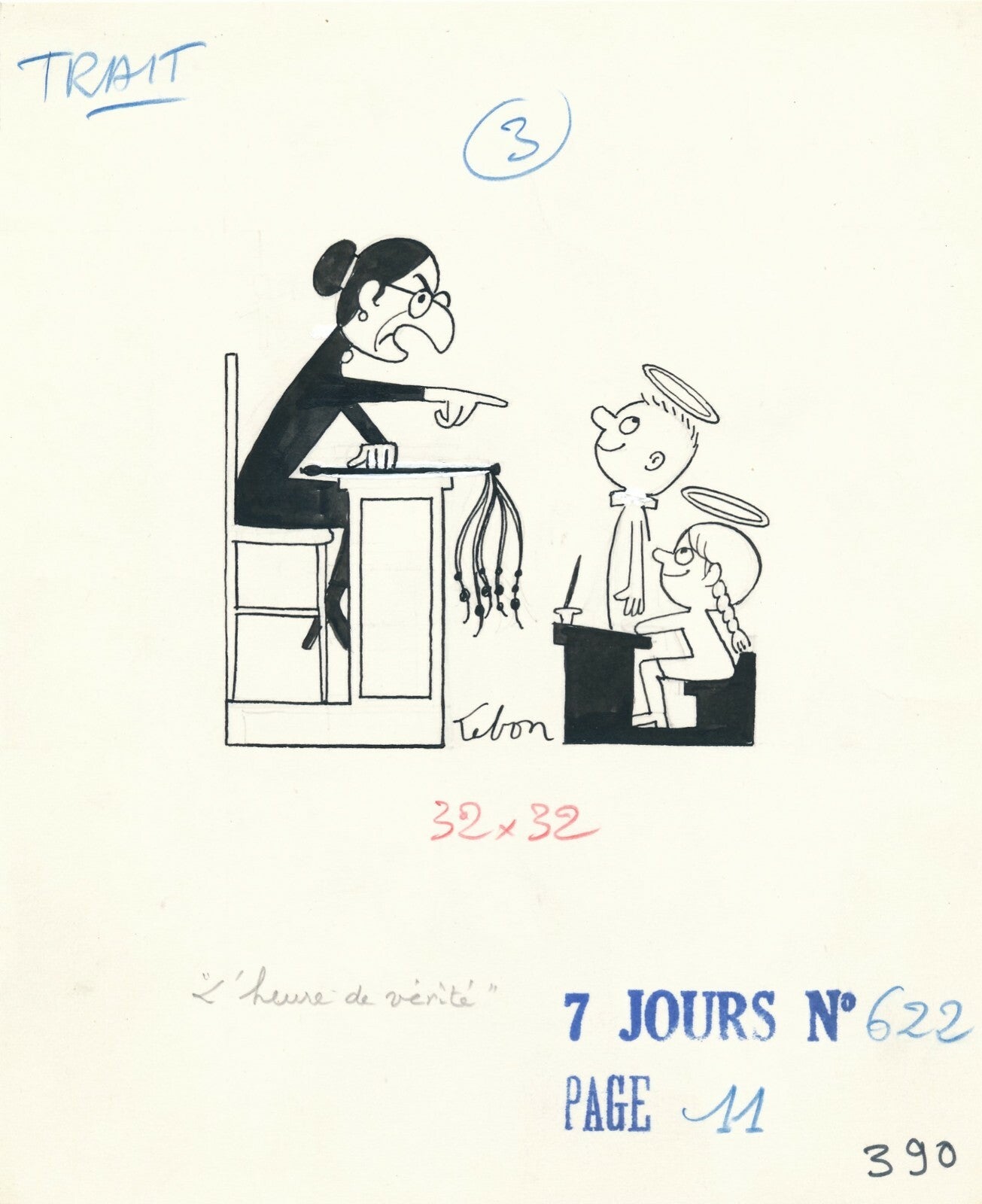 André LEBON, caricaturiste et journaliste (1918-1996) 3 dessins encre signés