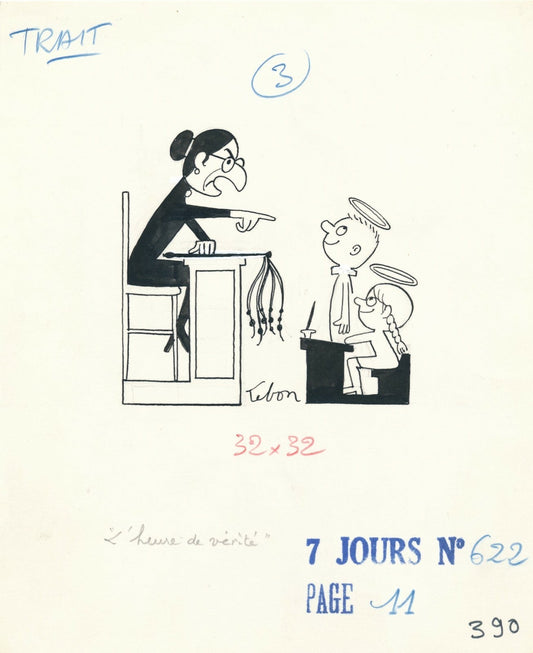 André LEBON, caricaturiste et journaliste (1918-1996) 3 dessins encre signés