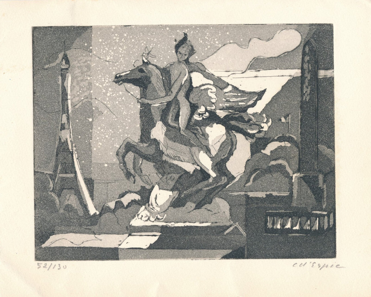 Christian d’ESPIC gravure originale signée numérotée + envoi autographe