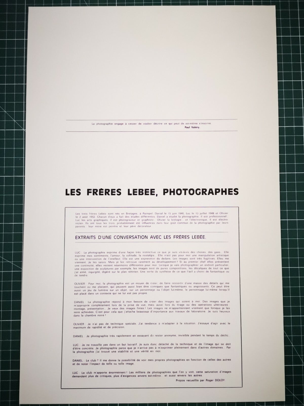 Affiche exposition photo Les Frères LEBÉE 1975 offset Galerie permanente