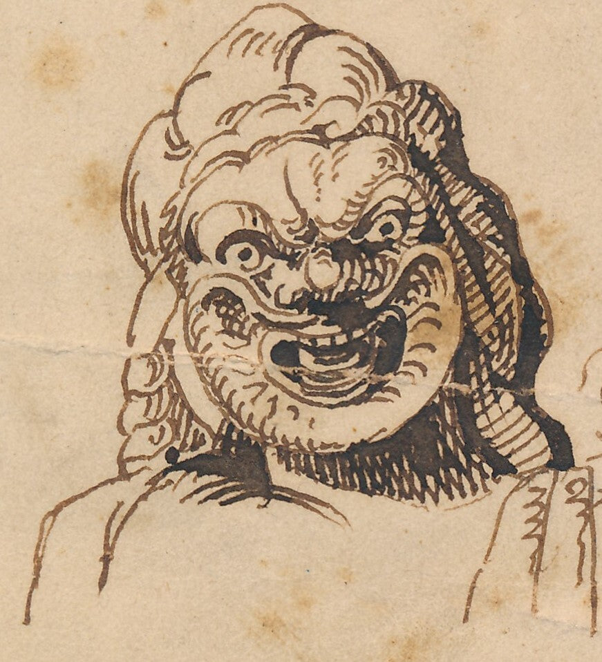 études de masques d'après l'antique dessin original ancien fin XVIIIe chien