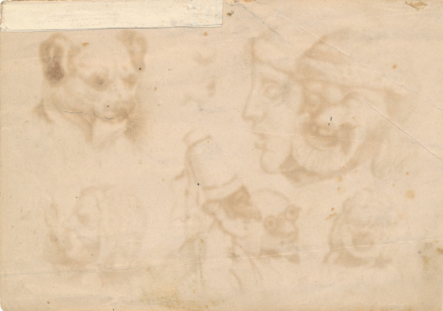 études de masques d'après l'antique dessin original ancien fin XVIIIe chien