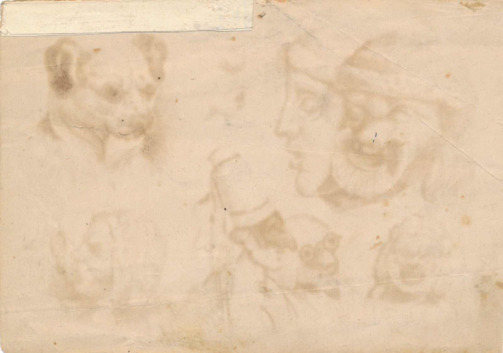 études de masques d'après l'antique dessin original ancien fin XVIIIe chien