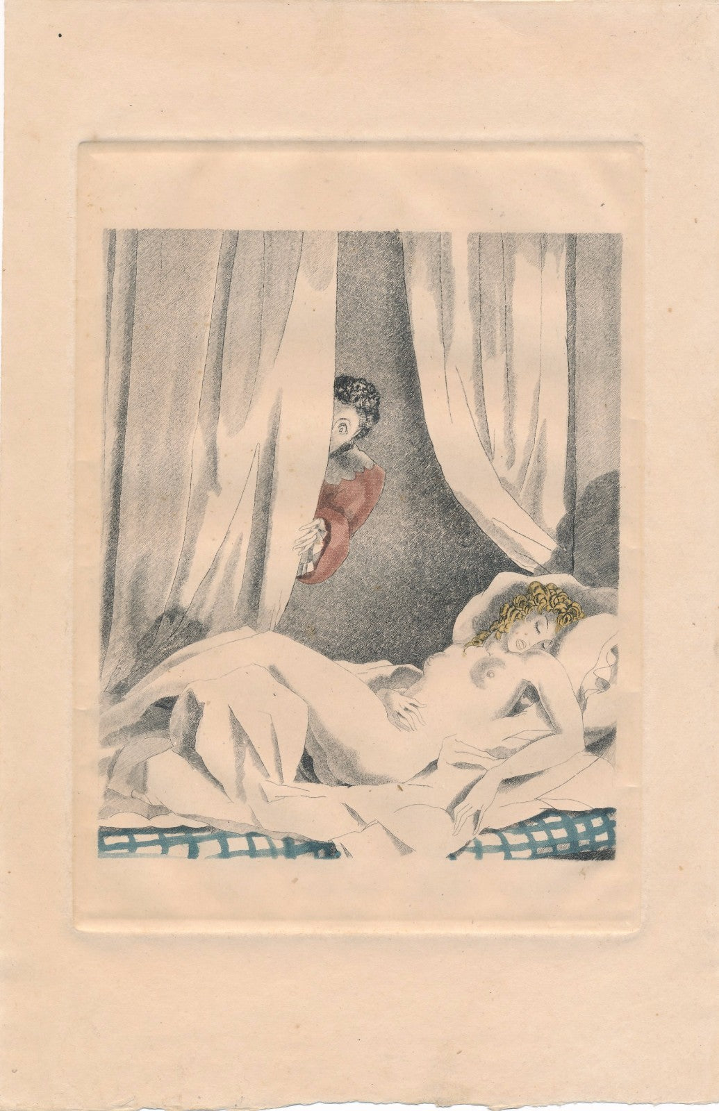 lot 2 Gravures couleur curiosa voyeur femme