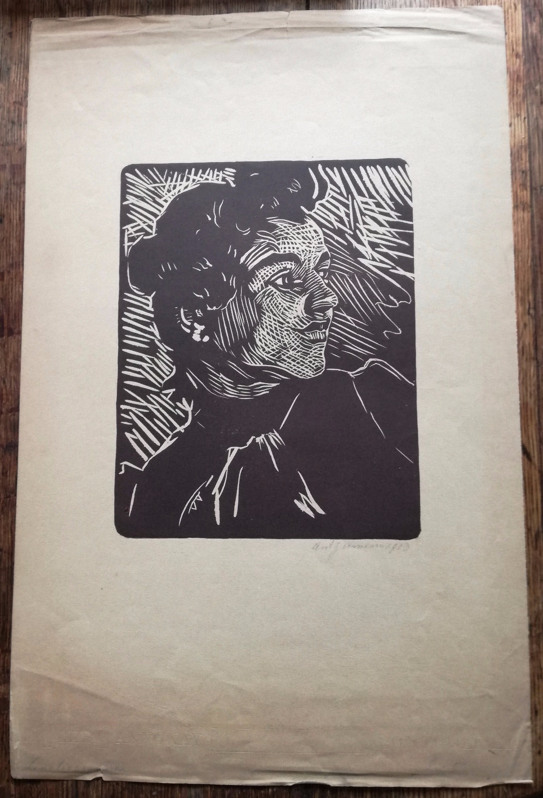 Gravure bois estampe Antonio Zumino Roumanie expressionnisme 1913 signée