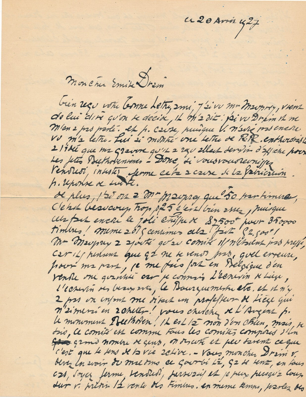 Gabriel BELOT gravure bois signée Beethoven 1927 Et lettre autographe signée