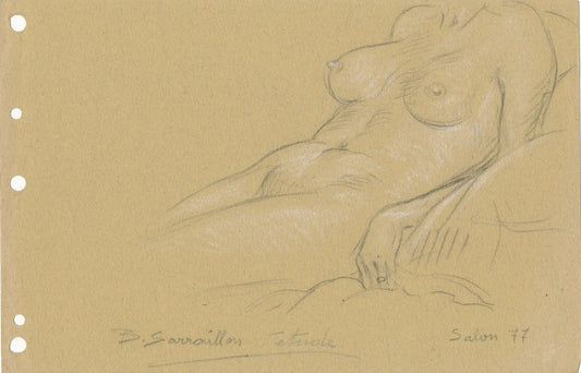 4 dessins Benjamin SARRAILLON étude de nu crayon 1968-1978