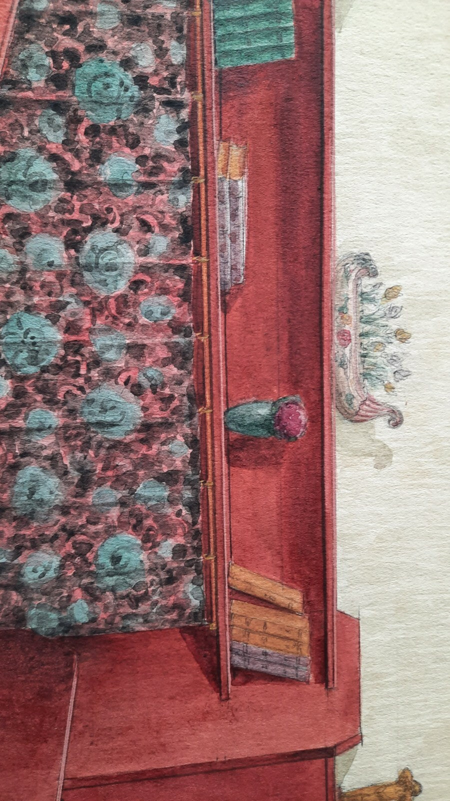 Deux projets mobiliers 1925 bahut banquette bibliothèque gouache Facq Hilst 