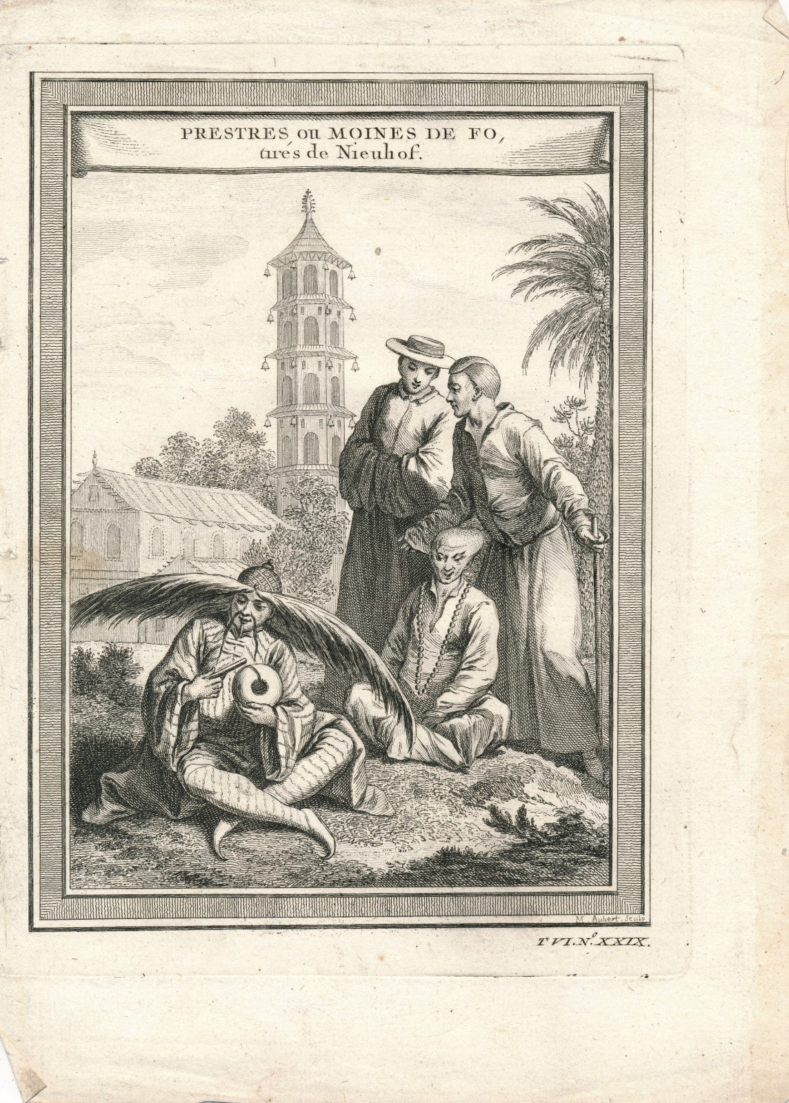 gravure Prestres prêtres ou Moines de Fo Chine abbé Prévost Paris 1747-1780