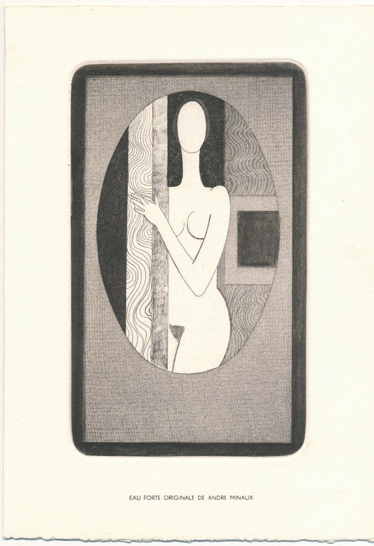 André MINAUX Gravure originale avec envoi autographe femme estampe