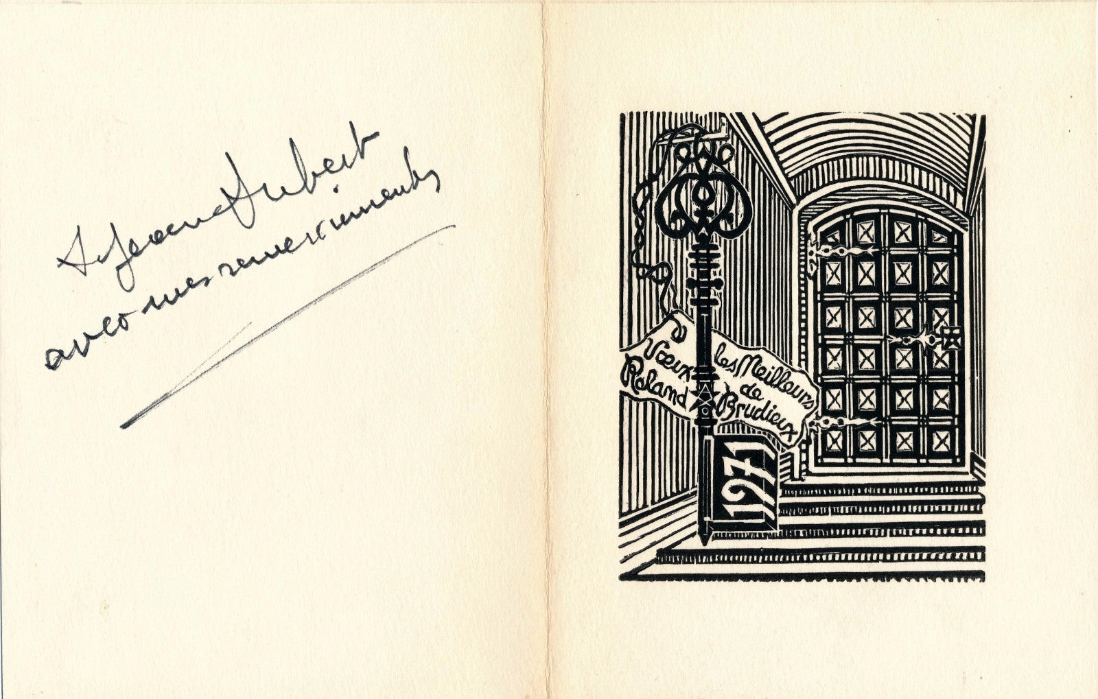 3 gravure sur bois Roland Brudieux voeux signé dans la planche