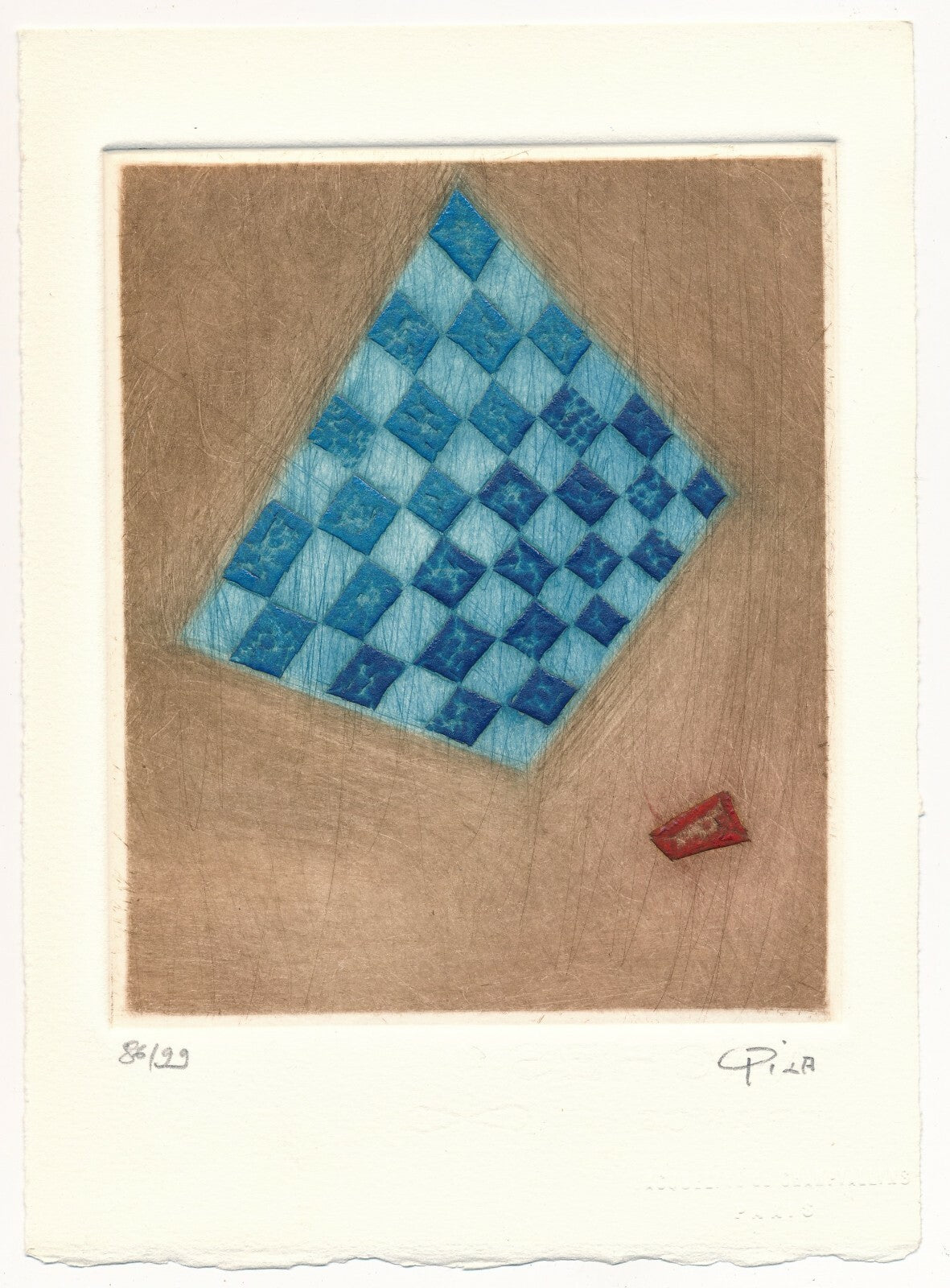 Arthur Luiz Piza gravure originale signée estampe aquatinte burin damier bleu