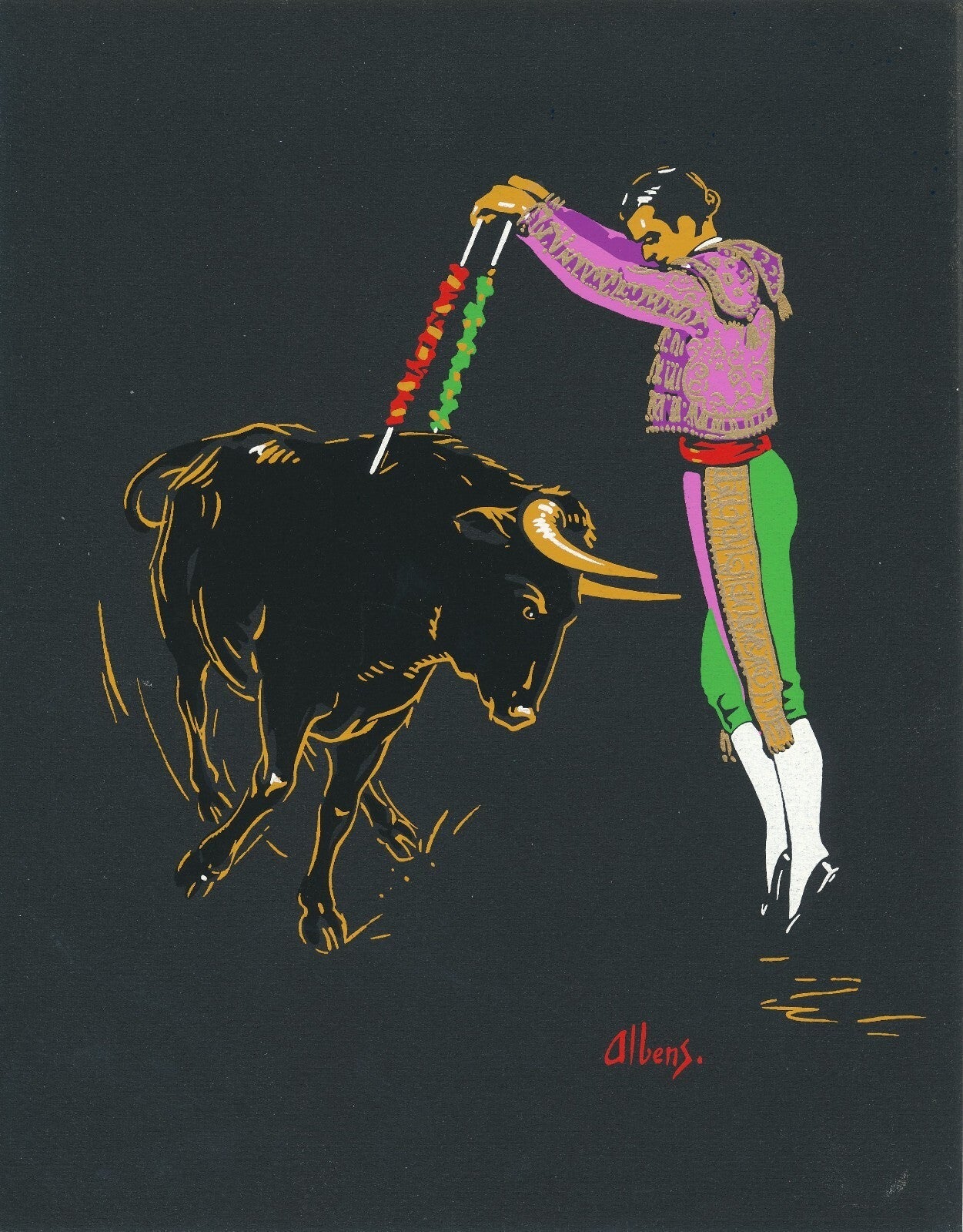 Suite de 4 belles gouaches tauromachie corrida attribution 