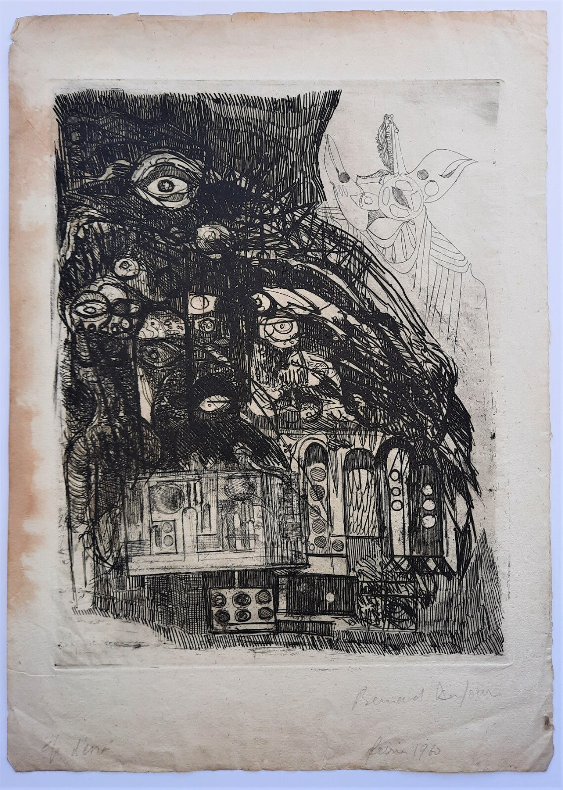 architecture eau-forte signée 1960