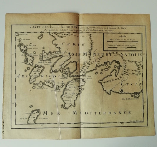 estampe Carte géographique Isles Rhodiennes Grèce Guillaume Delisle 1726