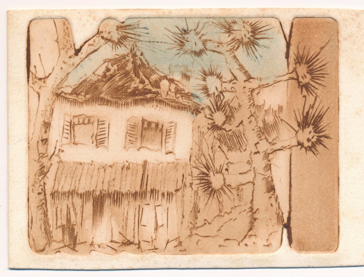  eau forte et carte annonçant exposition