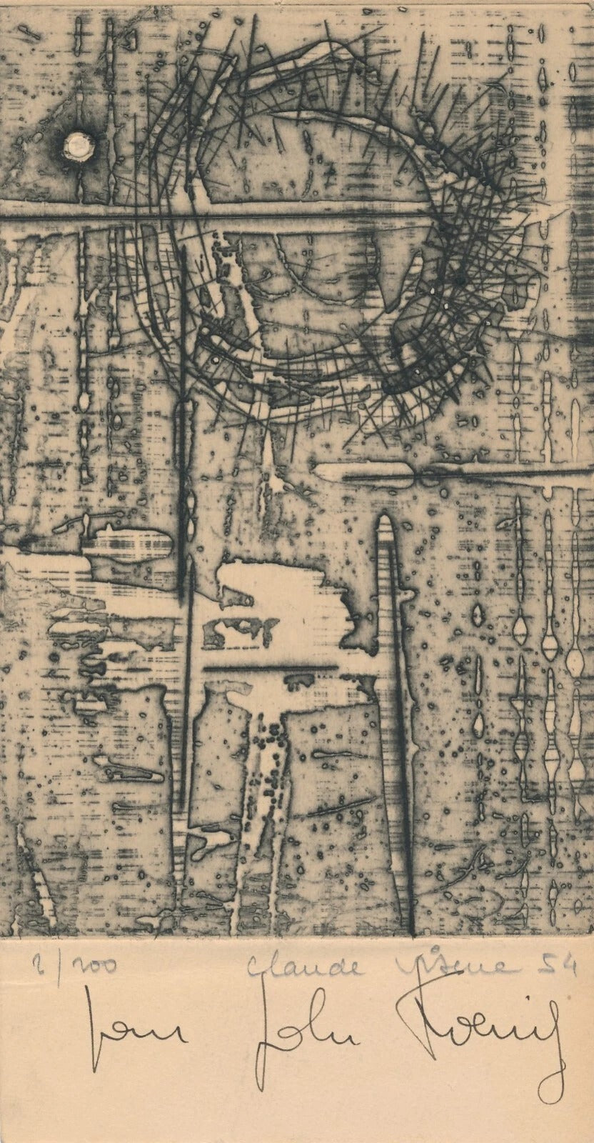 Claude VISEUX gravure signée 1954 dédicacée estampe
