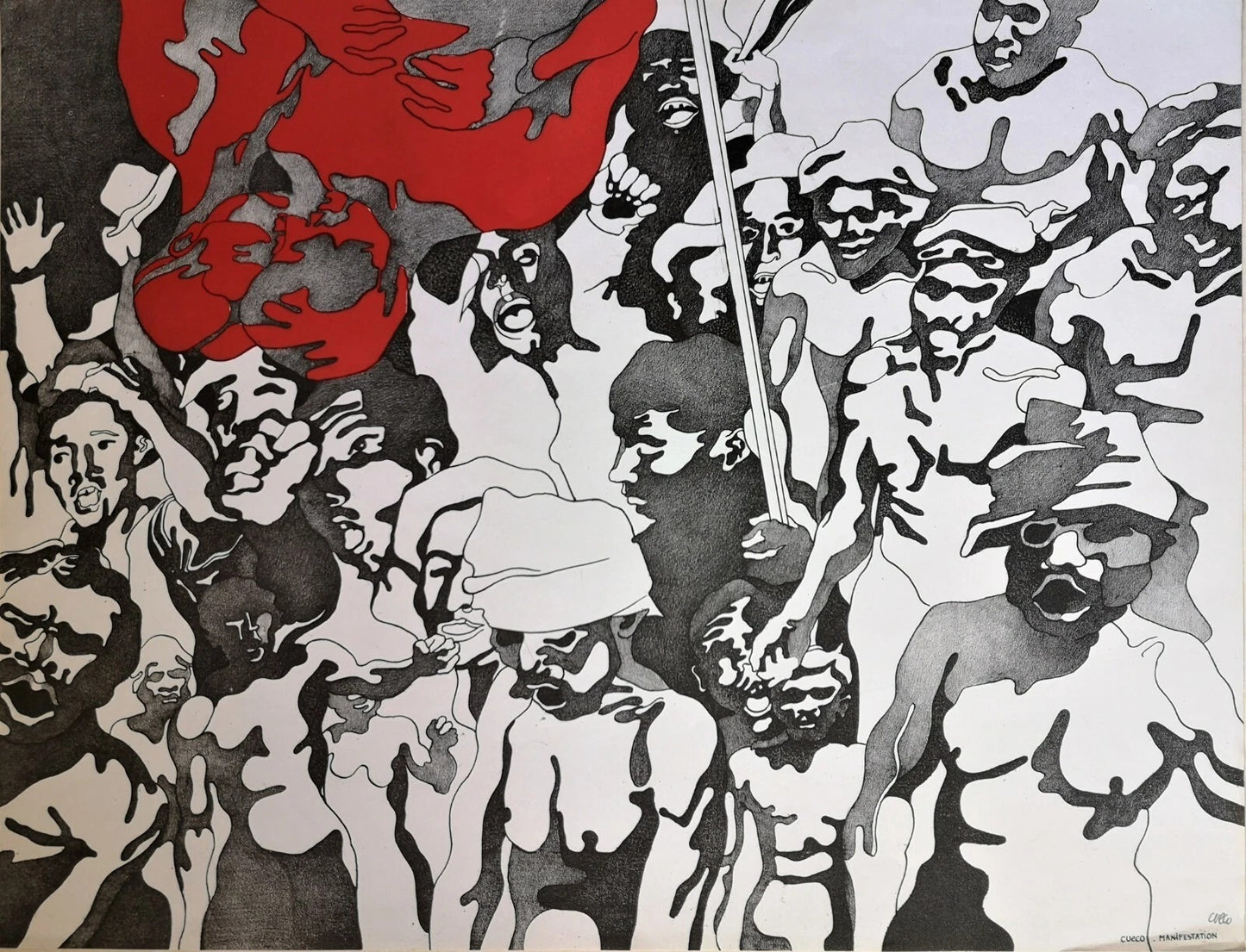 Henri Cueco 2 photolithographies Manifestation et Marx, Freud, Mao