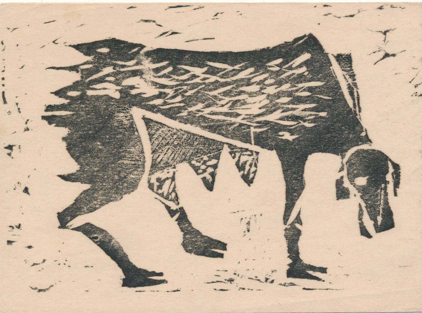 estampe originale bois gravé louve carte de voeux 1962