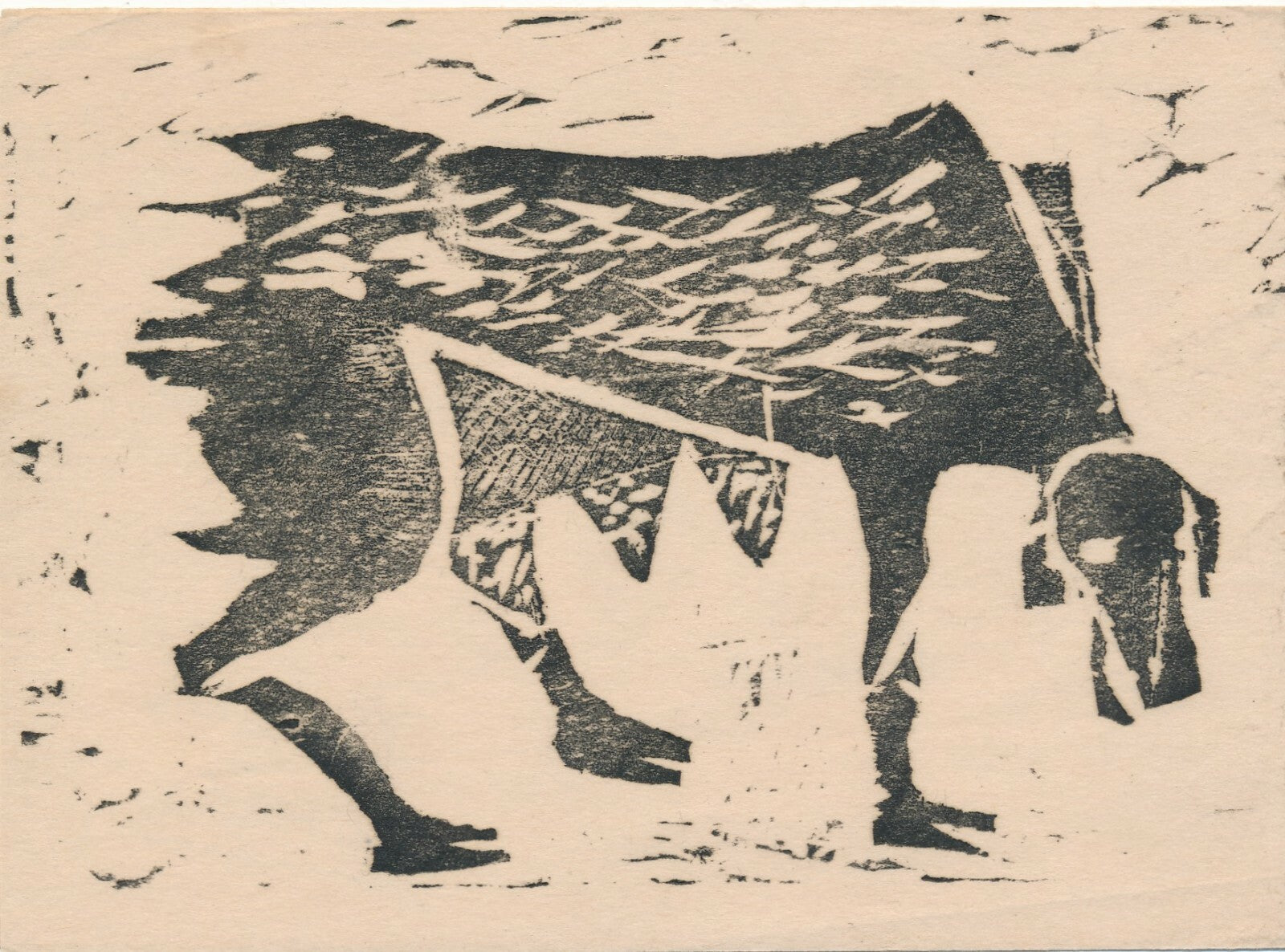 estampe originale bois gravé louve carte de voeux 1962