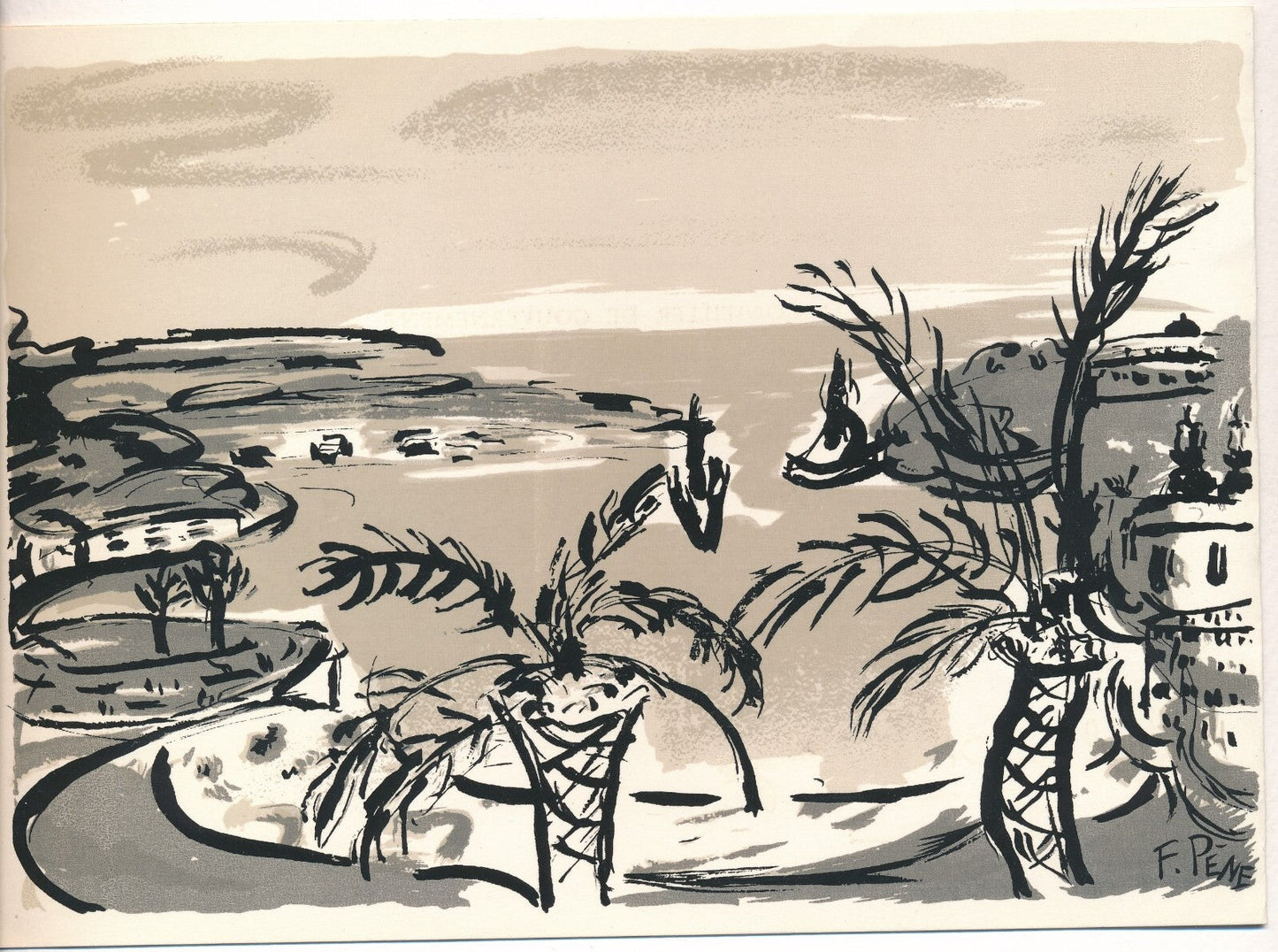 F. PÈNE lithographie originale signée planche paysage Monaco