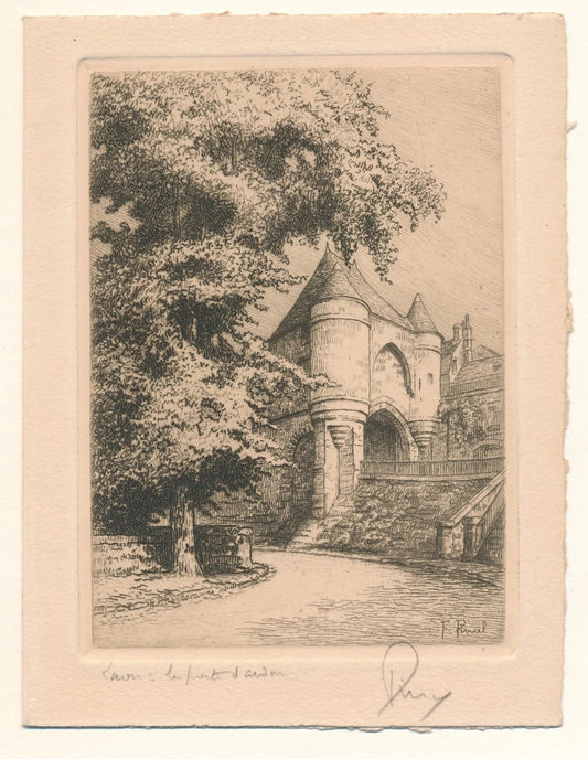 Fernand PINAL gravure porte de Laon et envoi autographe signé