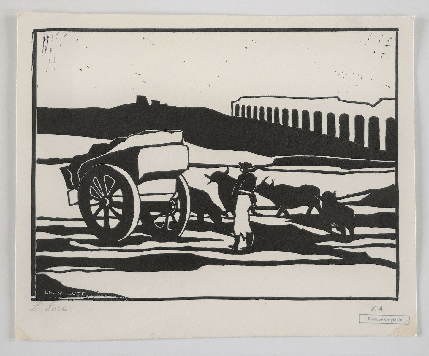  signée paysan carriole boeufs