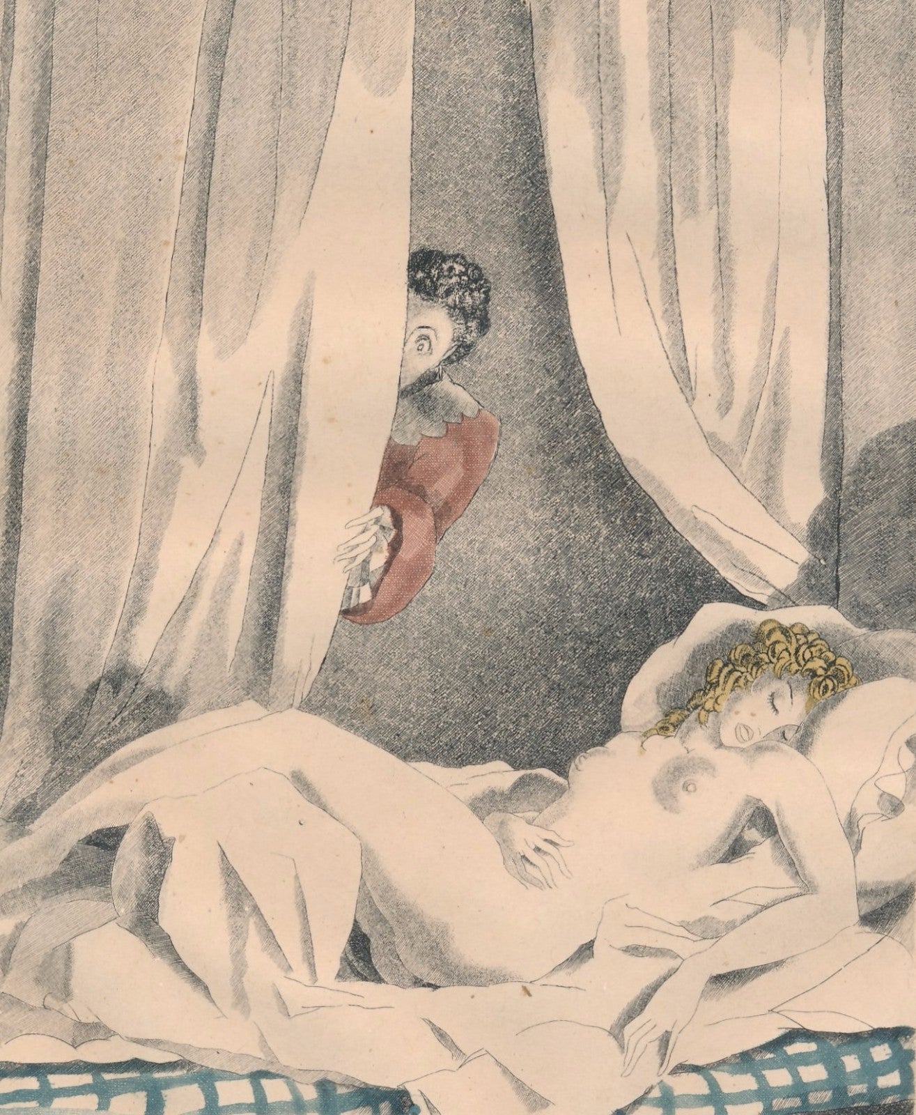 lot 2 Gravures couleur curiosa voyeur femme