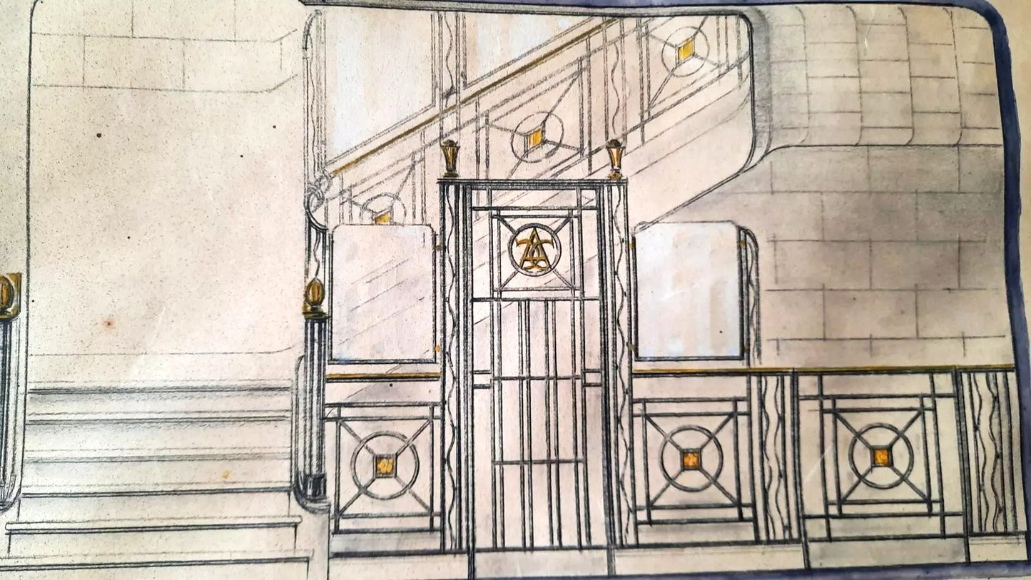 2 études de grilles en fer forgé crayon gouache dessin v. 1900