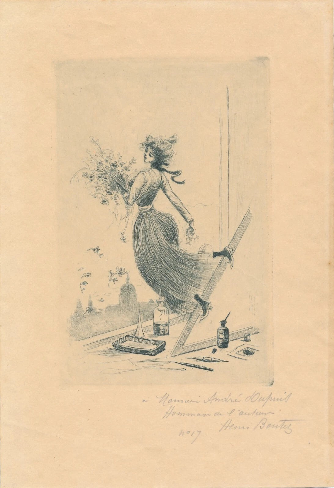 Gravure originale avec envoi autographe signé