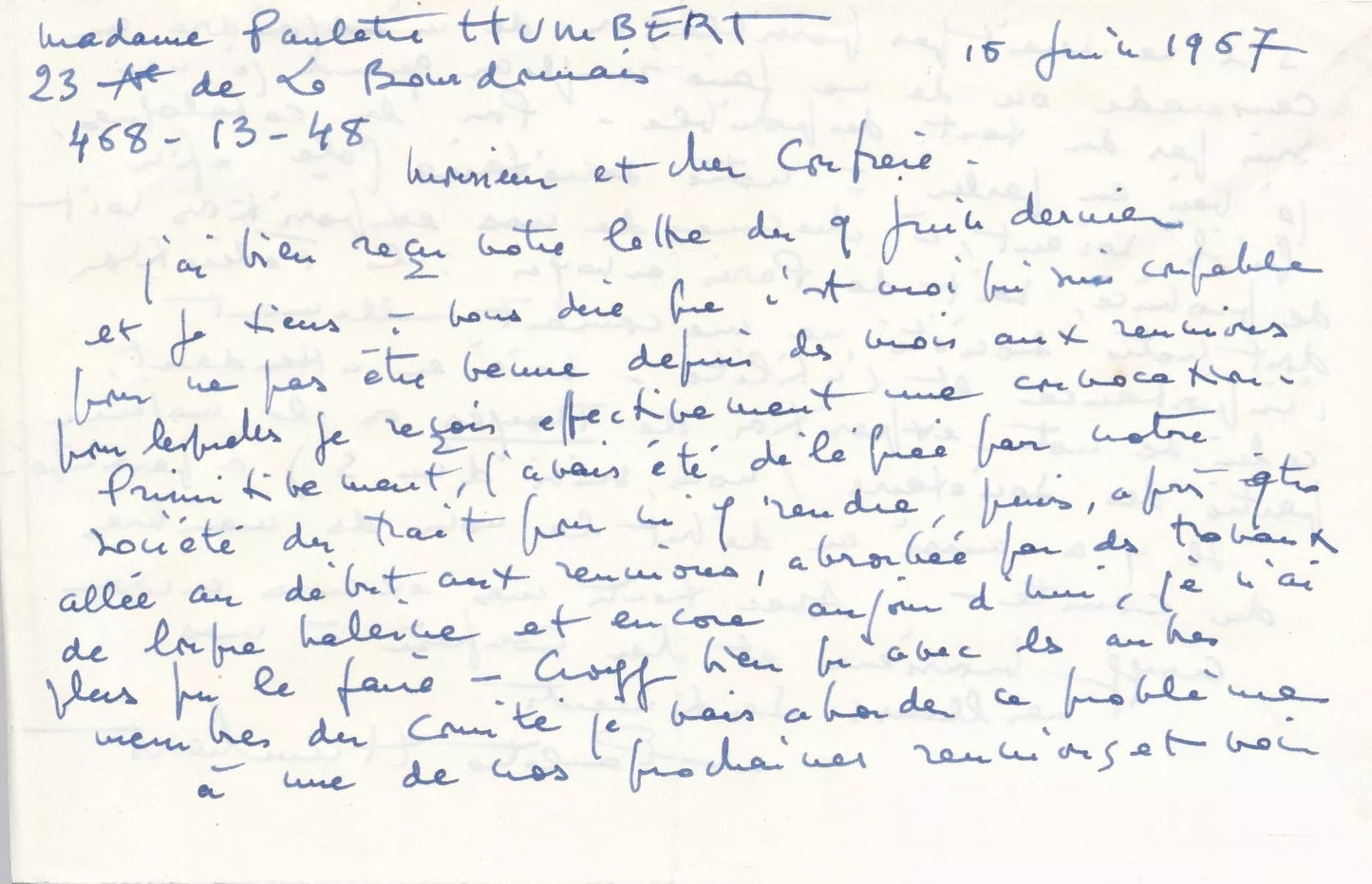 Paulette Humbert gravure et lettre autographe signée