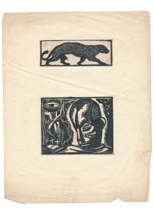 artiste non identifié 5 petites gravures sur bois xylographie années 1930 animaux
