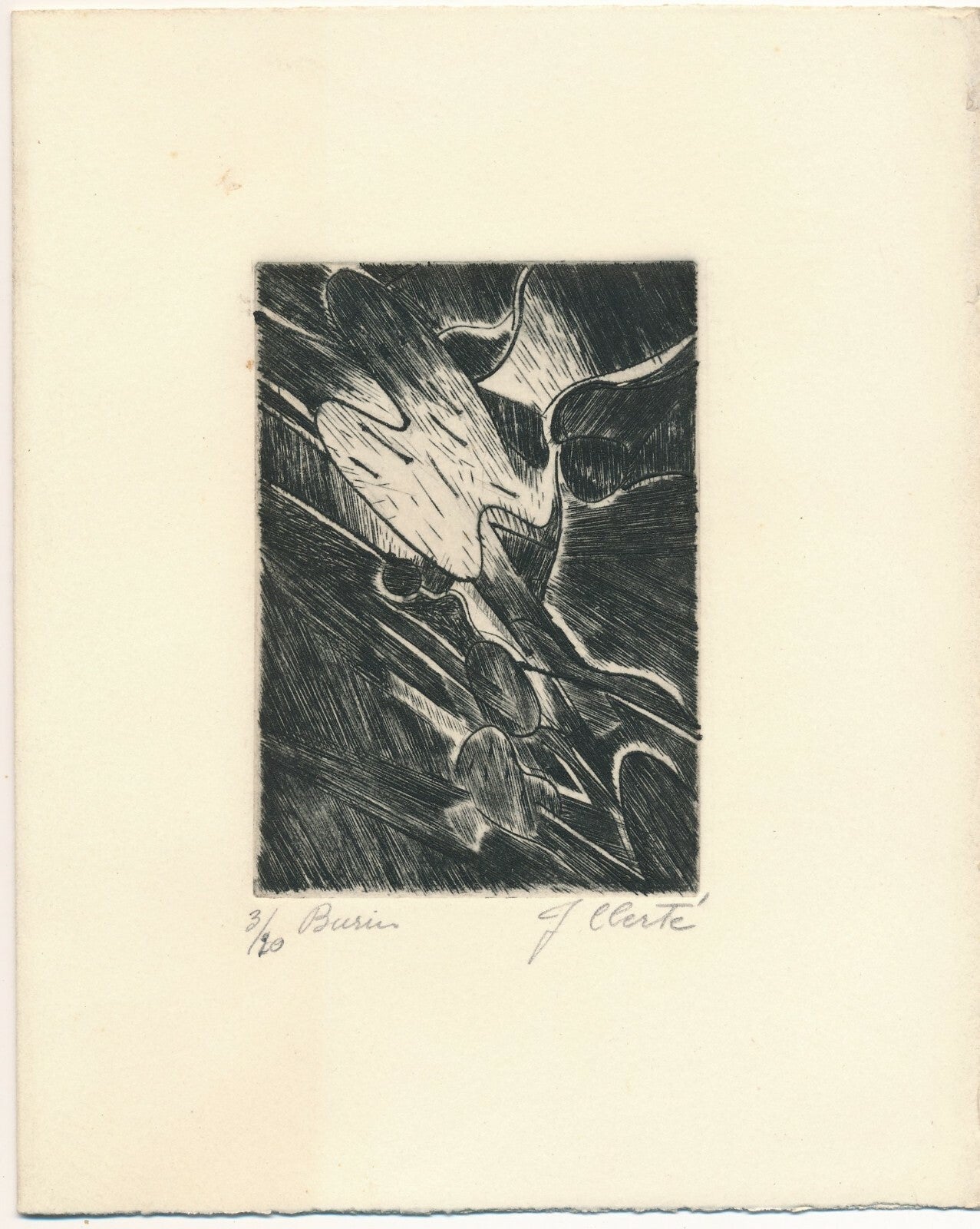 Jean CLERTÉ  gravure carte voeux signée numérotée burin envoi autographe