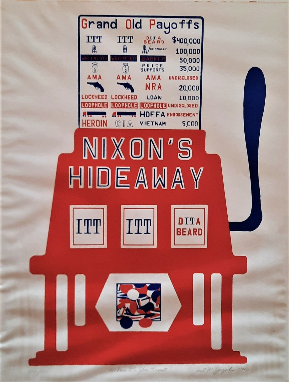 Joel D. JOSEPH Whom do you trust ? 1972 watergate Nixon sérigraphie signée