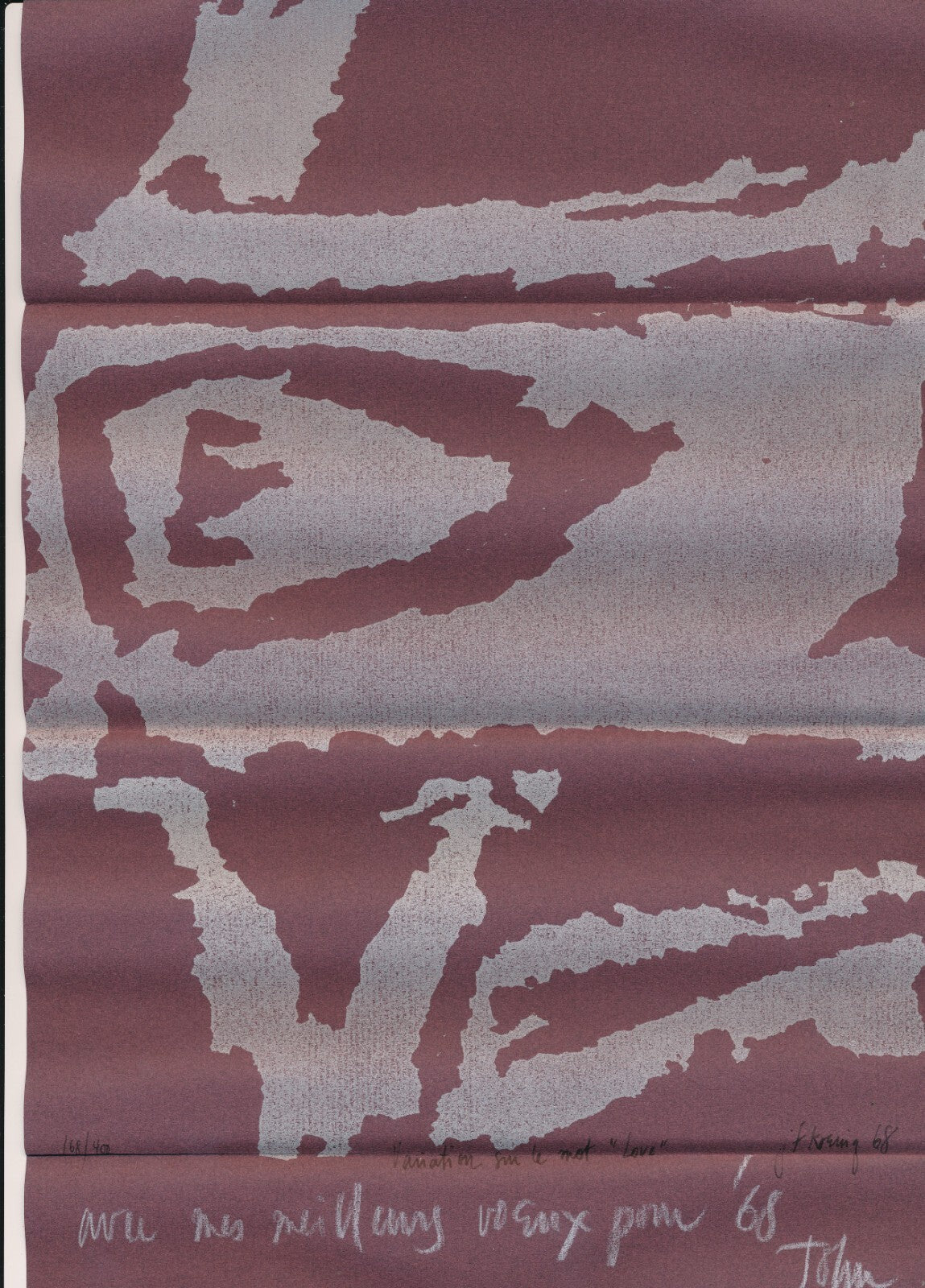 John-Franklin KOENIG lettre autographe ET sérigraphie signée variation AMOUR !