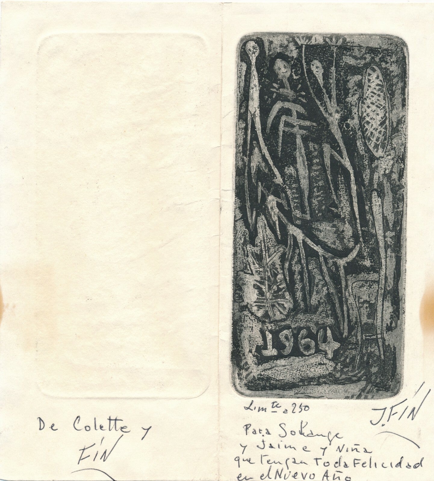 originale signée carte de voeux 1964