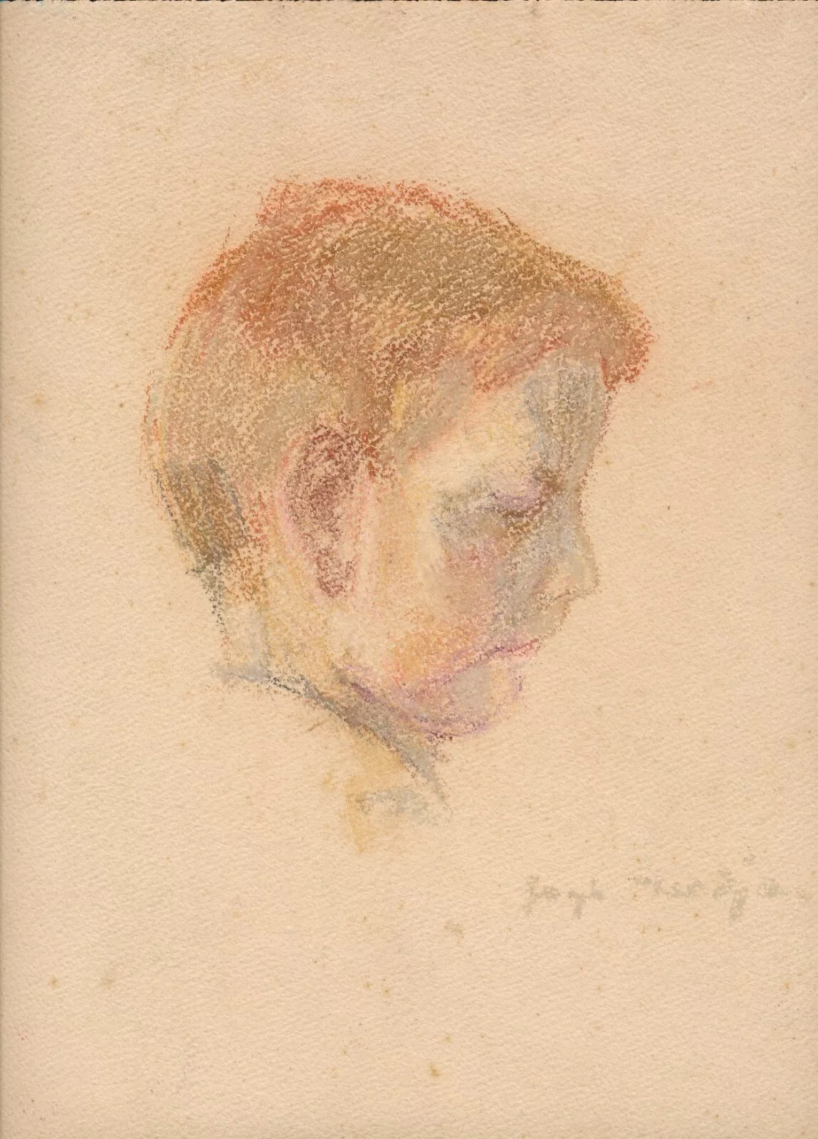 Joseph TERDJAN dessin signé v. 1940 portrait enfant ? pastel Liban Arménie