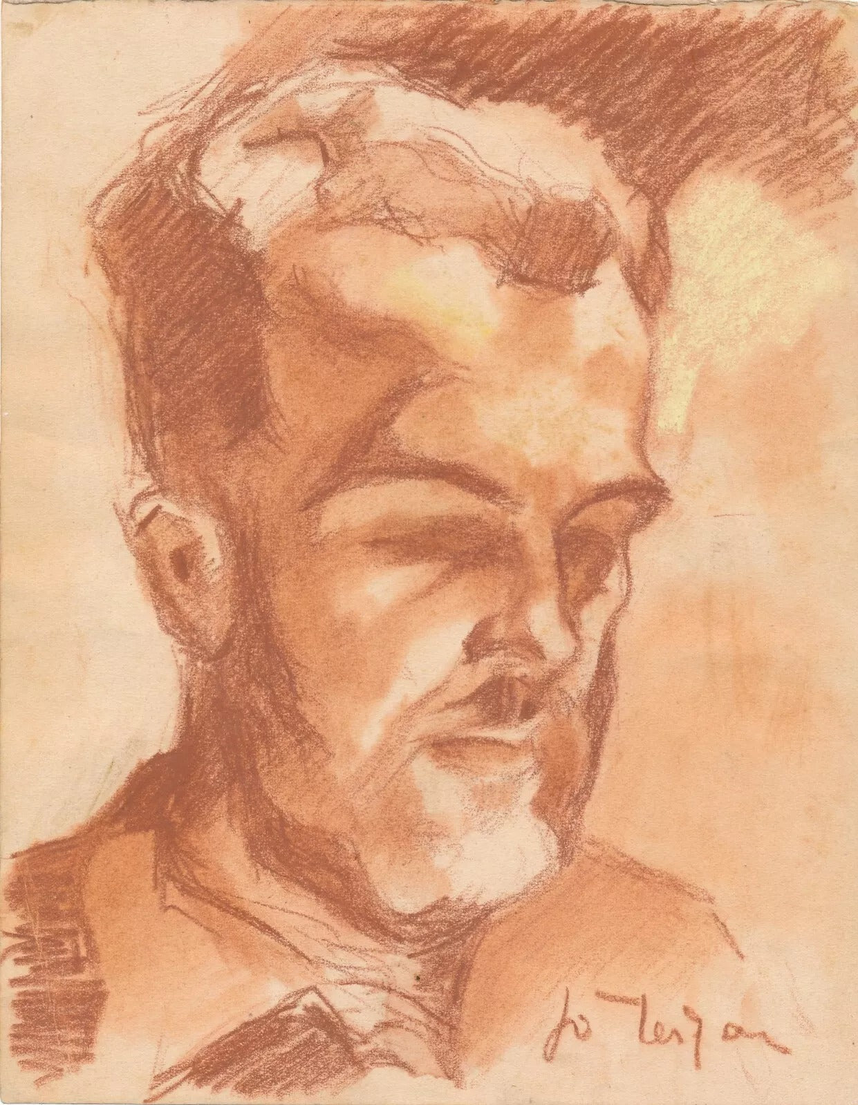 Joseph TERDJAN dessin signé v. 1940 portrait homme pastel Liban Arménie