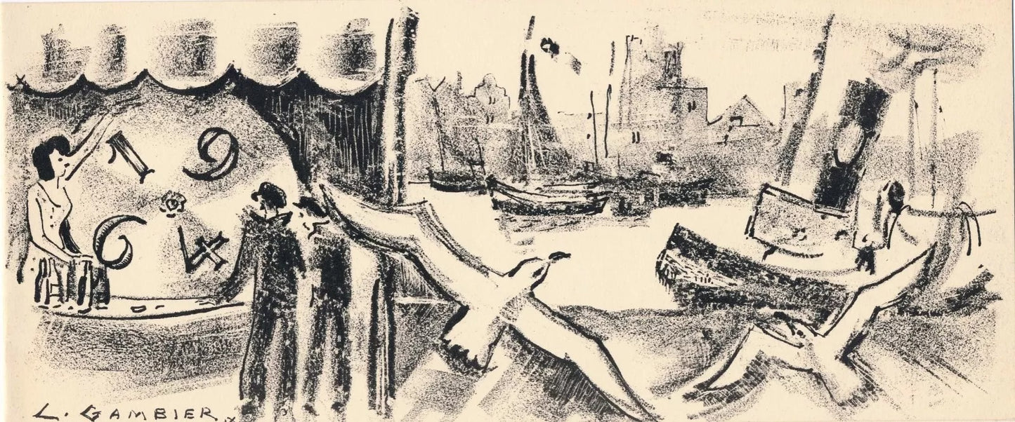 lithographie signée dans la planche peintre Marine 1964