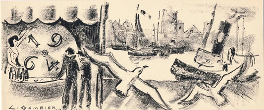 lithographie signée dans la planche peintre Marine 1964