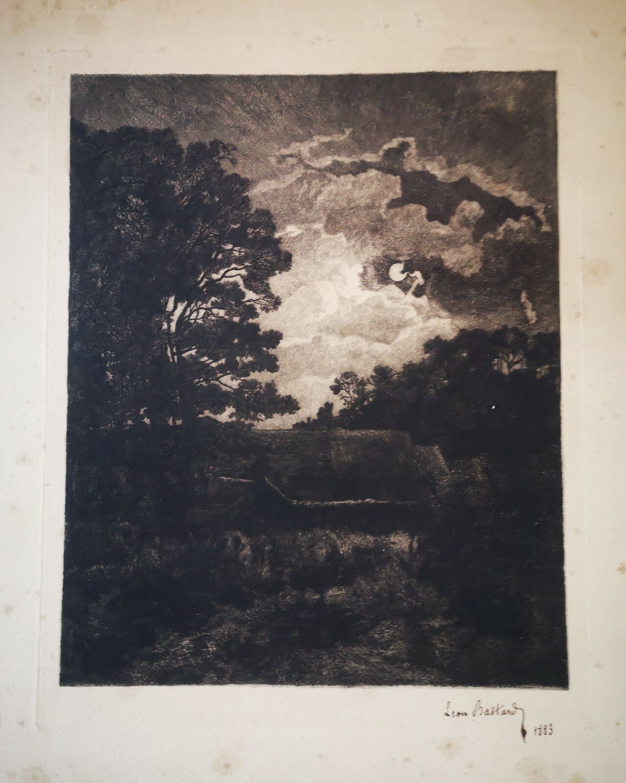 Léon BASTARD 1855-1925 graveur, actif Auvers, Montcel gravure signée datée 1883