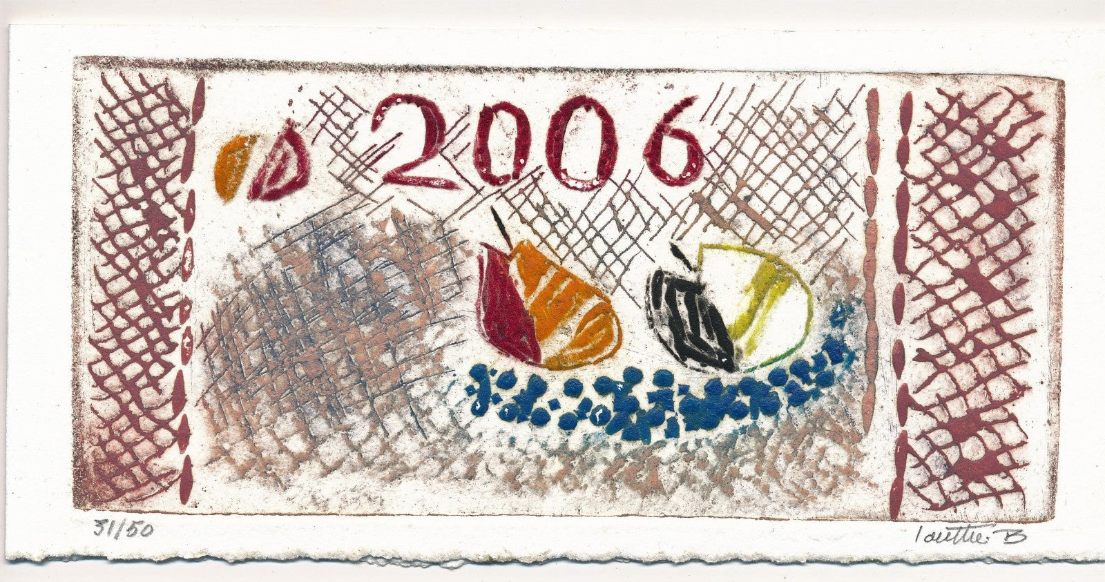 Loutre B (1926-2012) Gravure sur bois, bonne année 2006 signée numérotée