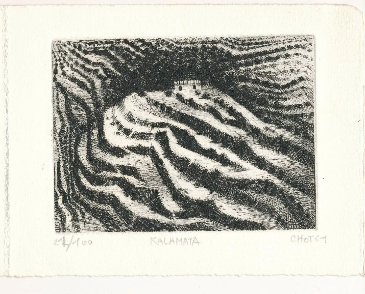 Grèce Kalamata envoi autographe estampe eau-forte
