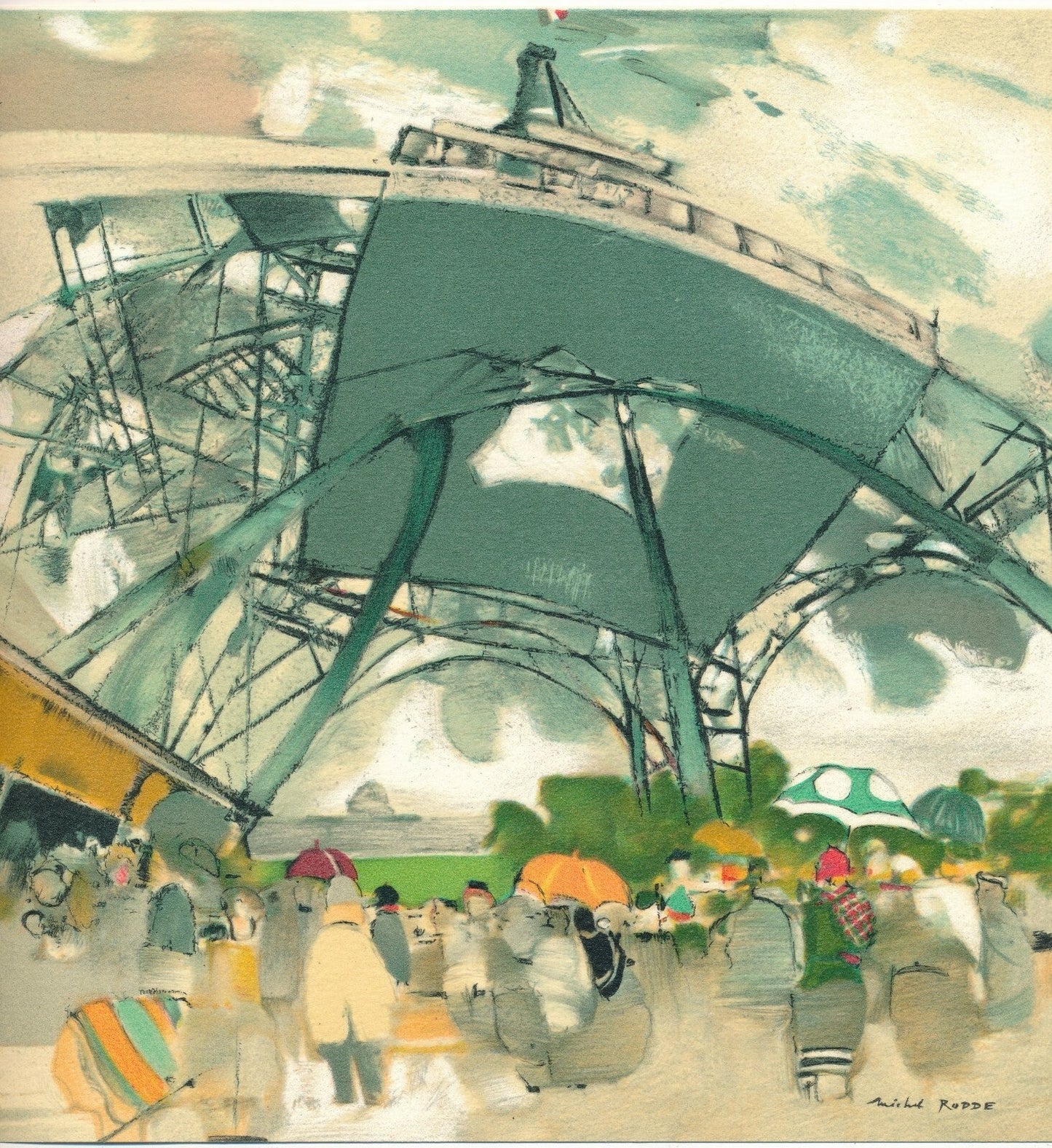  peintre Paris, la Tour-Eiffel lithographie signée planche