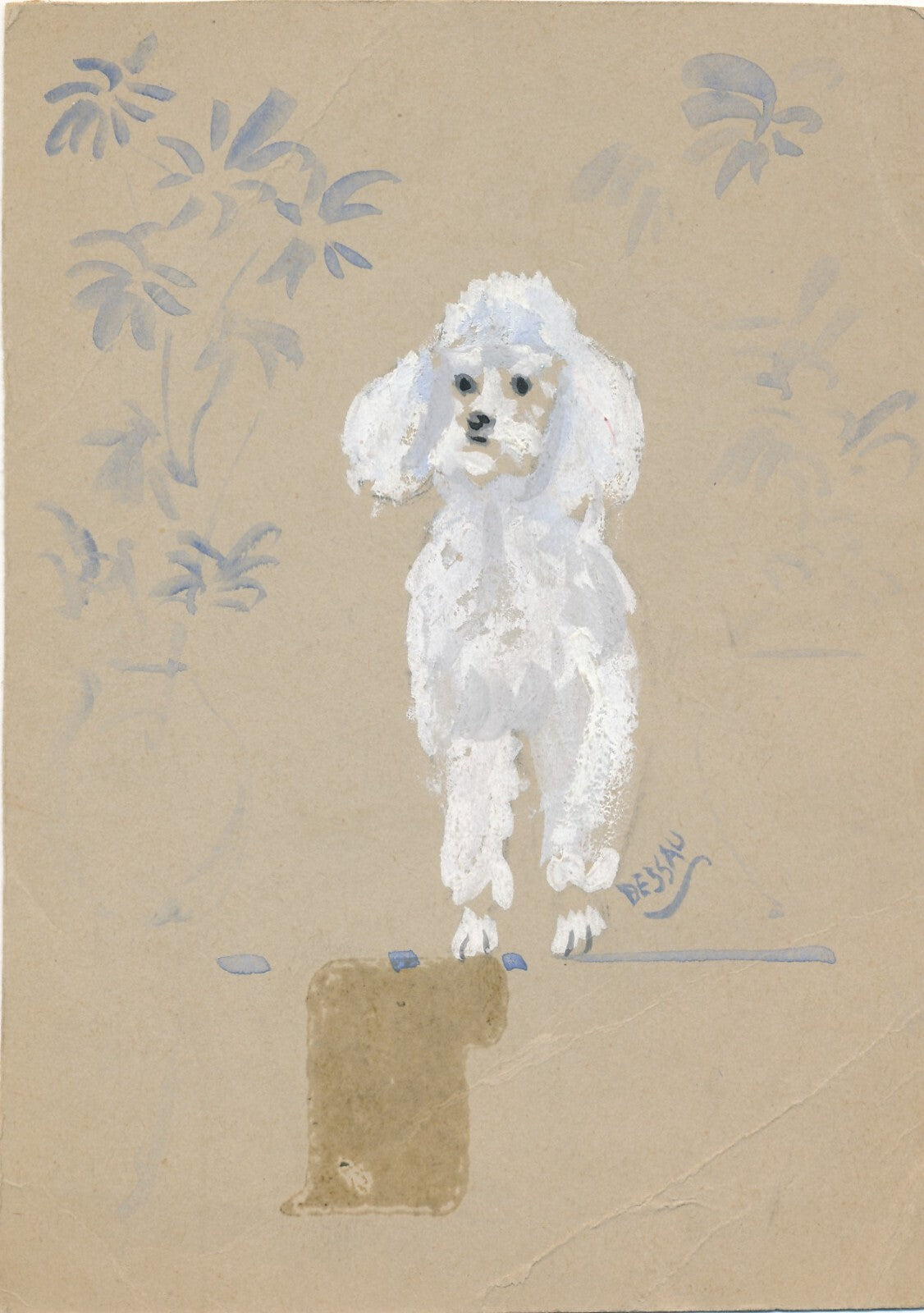 Paul Lucien DESSAU aquarelle gouache chien caniche signé