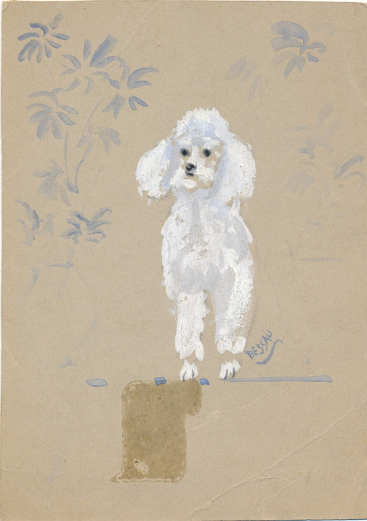Paul Lucien DESSAU aquarelle gouache chien caniche signé