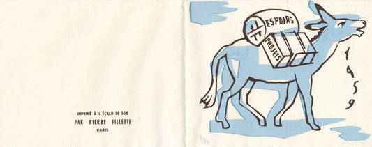 Pierre FILLETTE Carte vœux sérigraphie 1959 envoi autographe